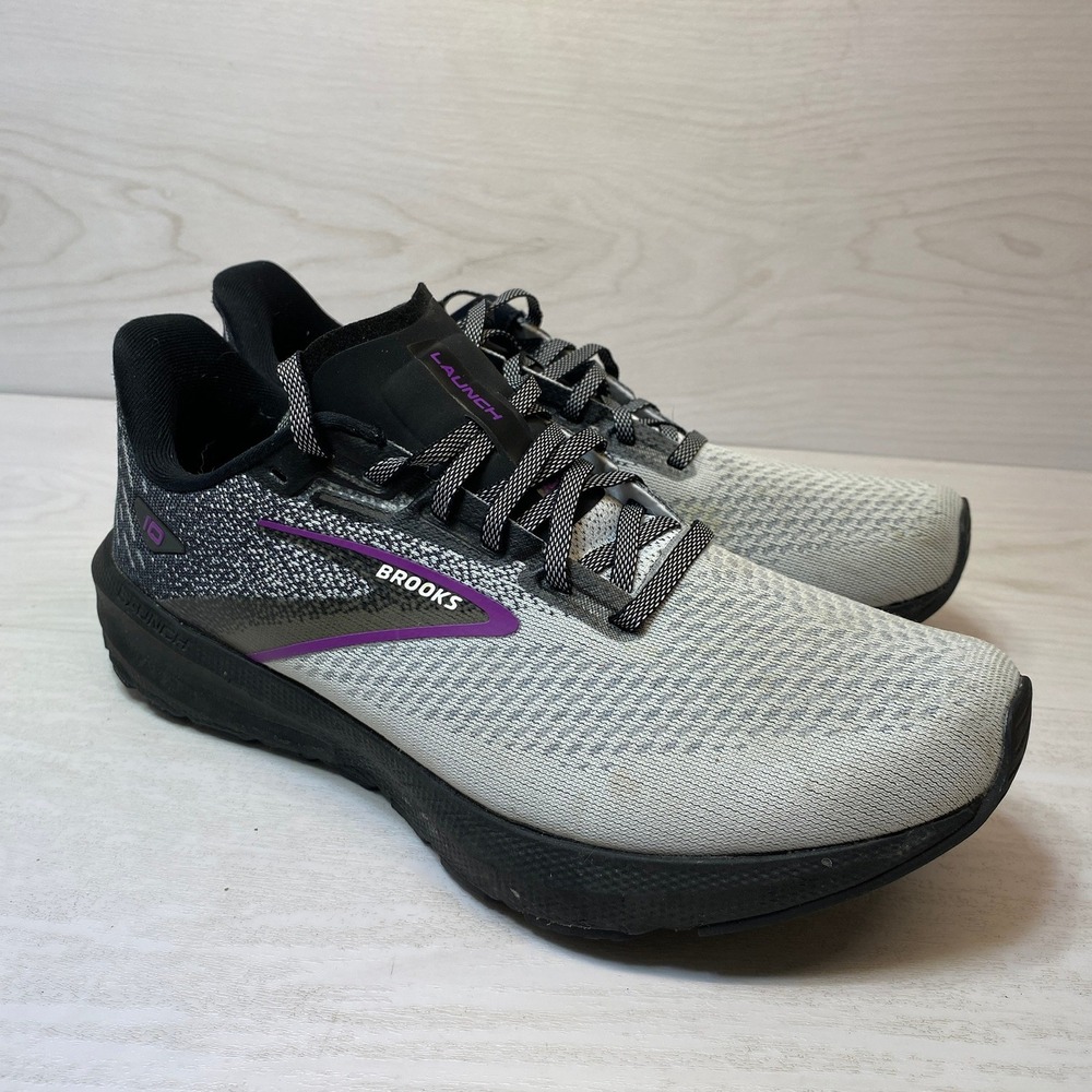 Brooks Womens 9.5 Launch 10 Running Shoes Athletic Grey Black Mesh 1203981B085